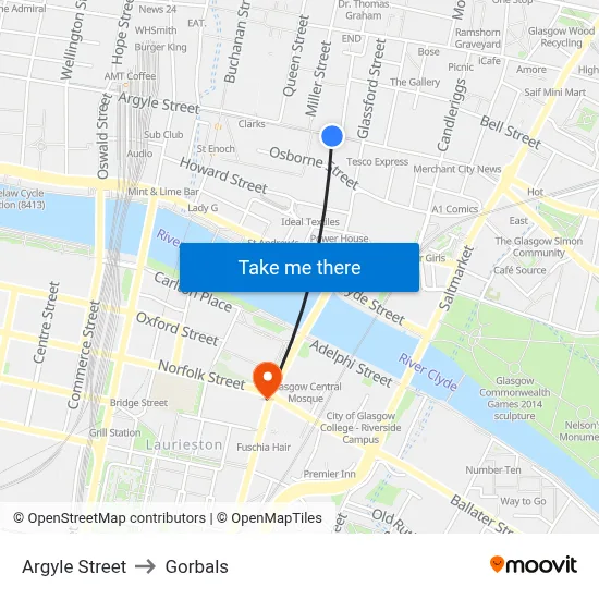 Argyle Street to Gorbals map