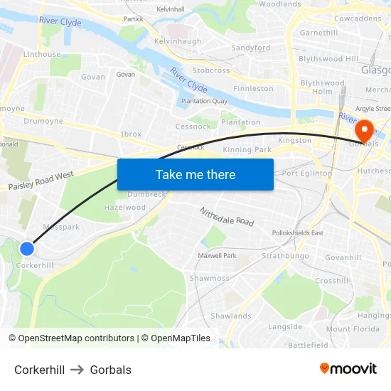 Corkerhill to Gorbals map