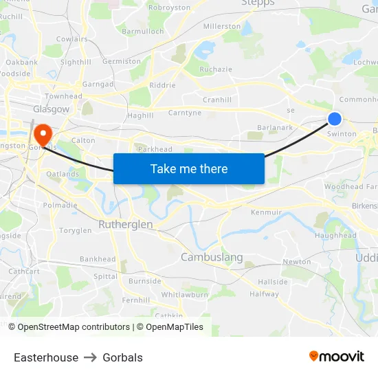 Easterhouse to Gorbals map