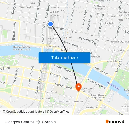 Glasgow Central to Gorbals map