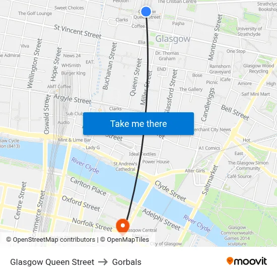 Glasgow Queen Street to Gorbals map