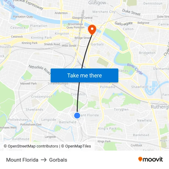 Mount Florida to Gorbals map