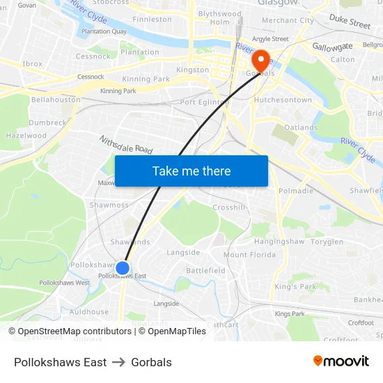 Pollokshaws East to Gorbals map