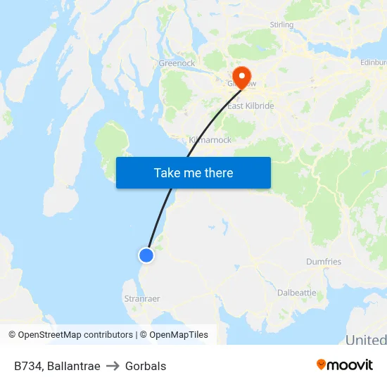 B734, Ballantrae to Gorbals map