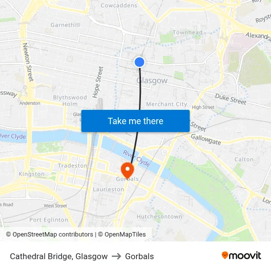 Cathedral Bridge, Glasgow to Gorbals map