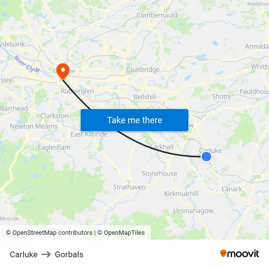 Carluke to Gorbals map