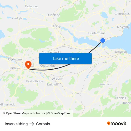 Inverkeithing to Gorbals map