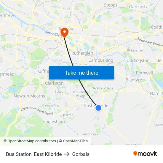Bus Station, East Kilbride to Gorbals map