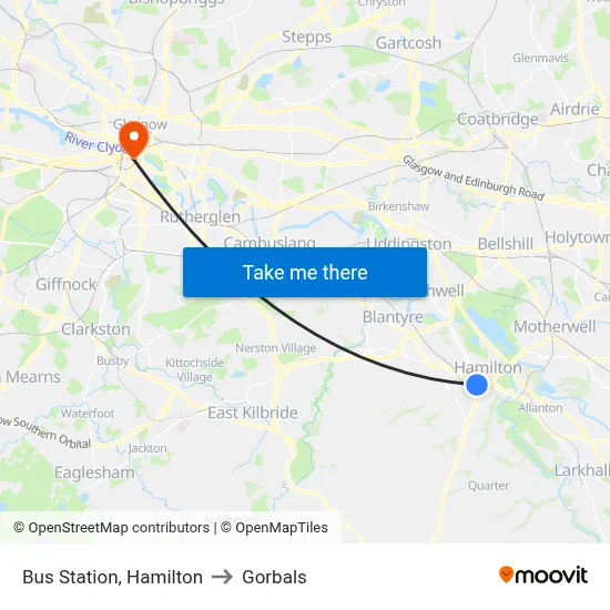 Bus Station, Hamilton to Gorbals map