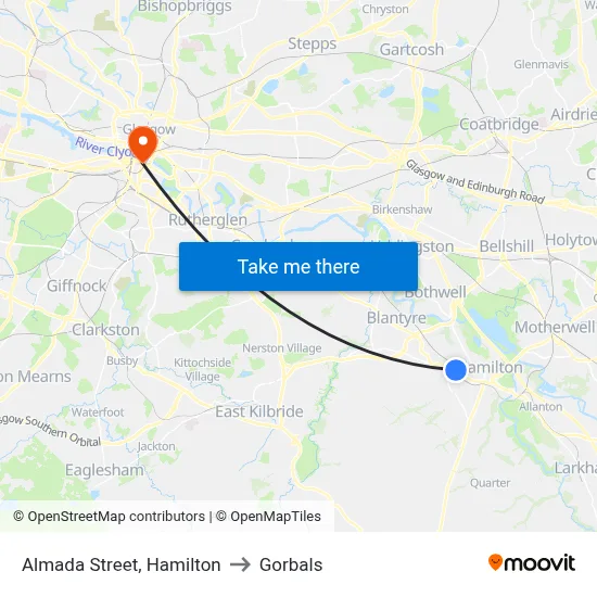 Almada Street, Hamilton to Gorbals map