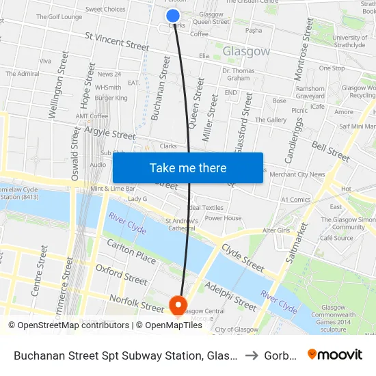 Buchanan Street Spt Subway Station, Glasgow to Gorbals map
