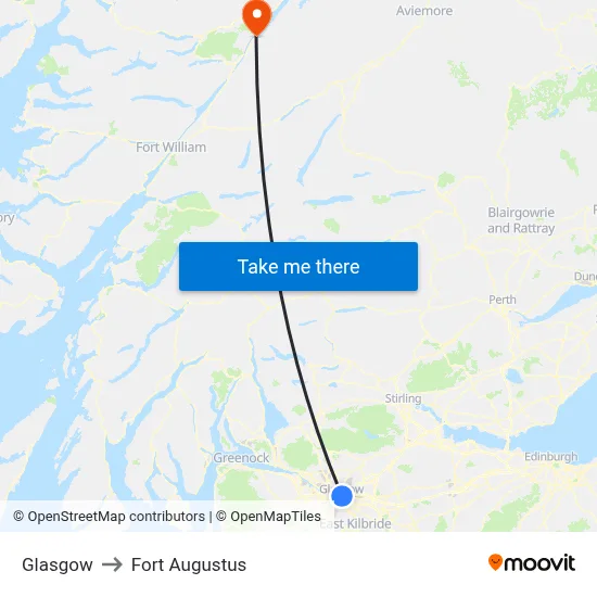 Glasgow to Fort Augustus map