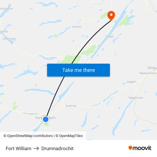 Fort William to Drumnadrochit map