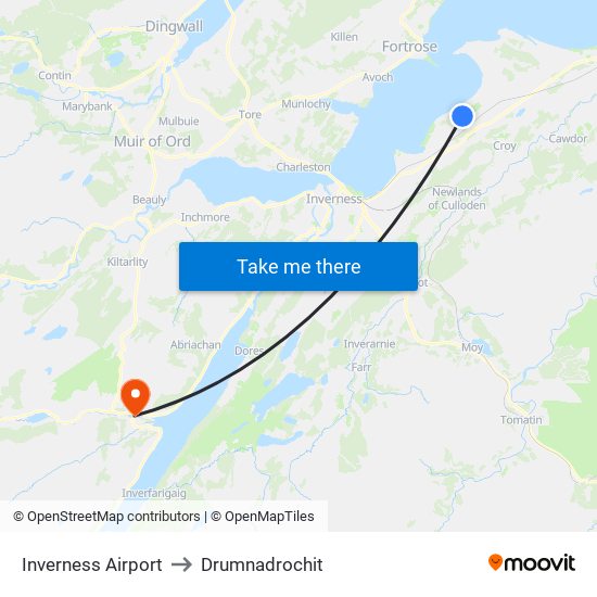 Inverness Airport to Drumnadrochit map