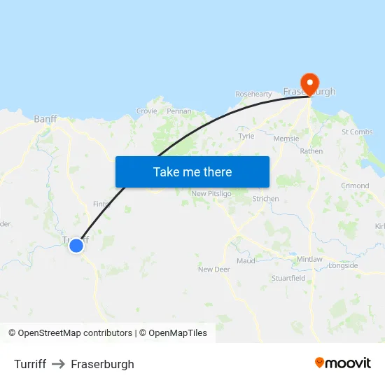Turriff to Fraserburgh map