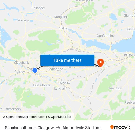 Sauchiehall Lane, Glasgow to Almondvale Stadium map