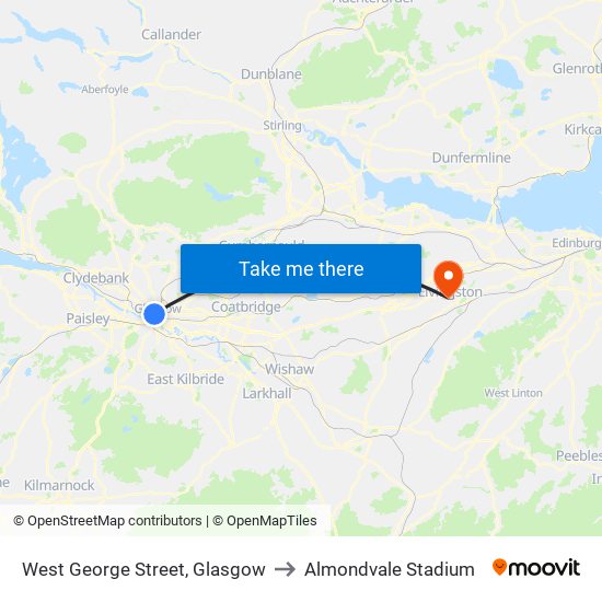 West George Street, Glasgow to Almondvale Stadium map
