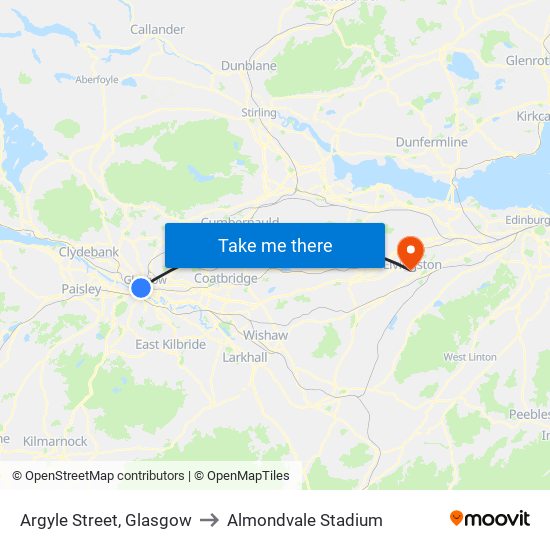 Argyle Street, Glasgow to Almondvale Stadium map