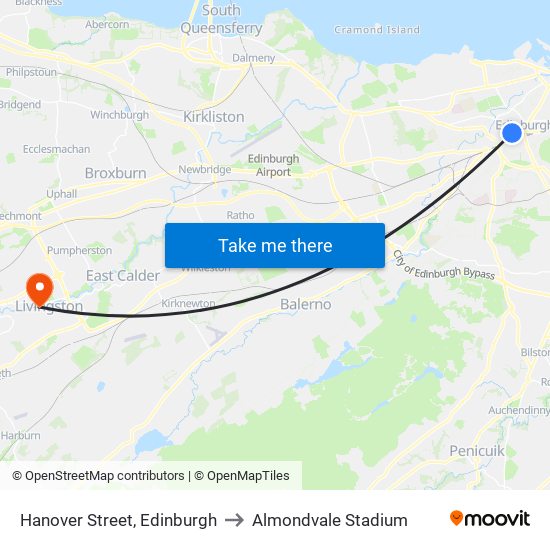 Hanover Street, Edinburgh to Almondvale Stadium map