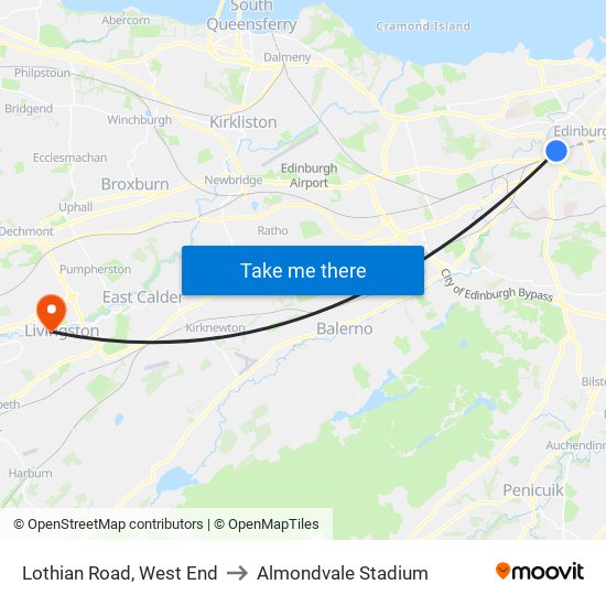 Lothian Road, West End to Almondvale Stadium map