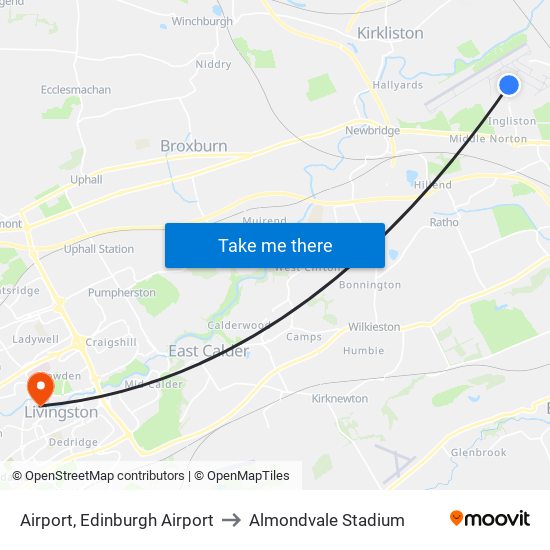 Airport, Edinburgh Airport to Almondvale Stadium map