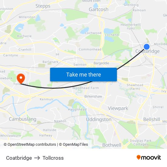 Coatbridge to Tollcross map