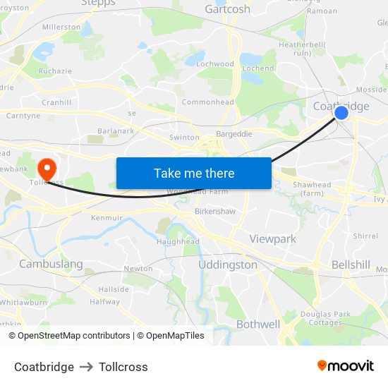 Coatbridge to Tollcross map