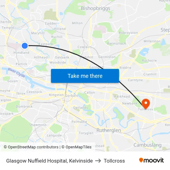 Glasgow Nuffield Hospital, Kelvinside to Tollcross map