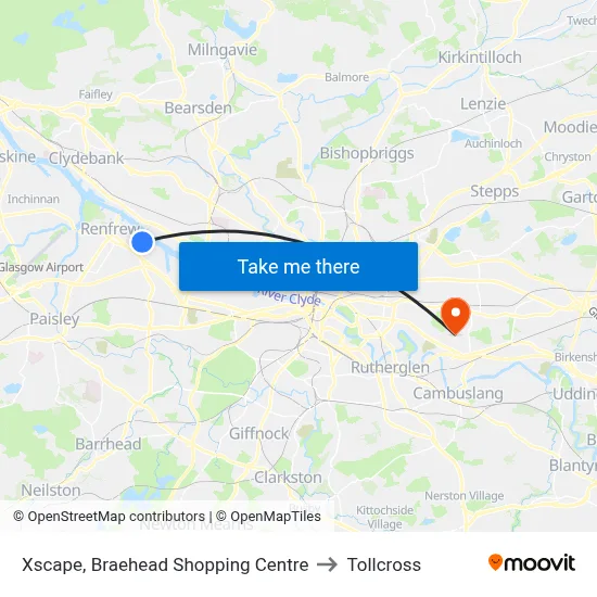 Xscape, Braehead Shopping Centre to Tollcross map