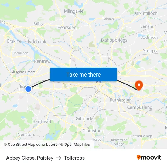 Abbey Close, Paisley to Tollcross map
