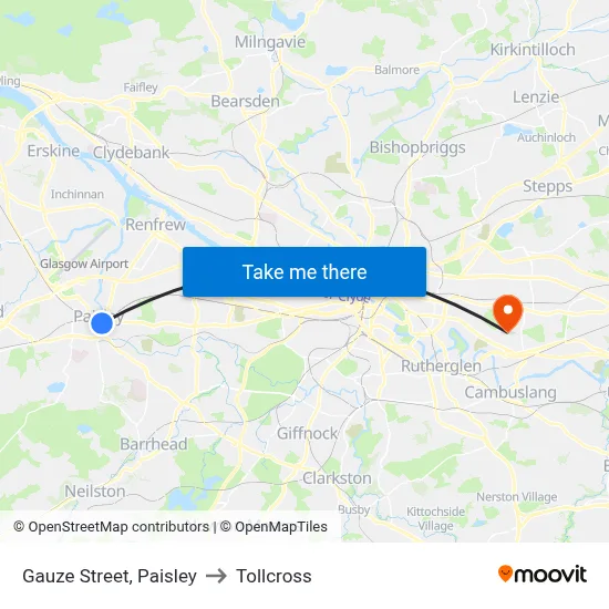 Gauze Street, Paisley to Tollcross map