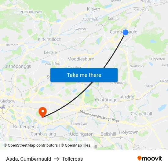 Asda, Cumbernauld to Tollcross map