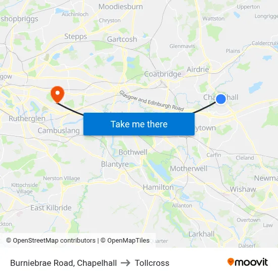 Burniebrae Road, Chapelhall to Tollcross map