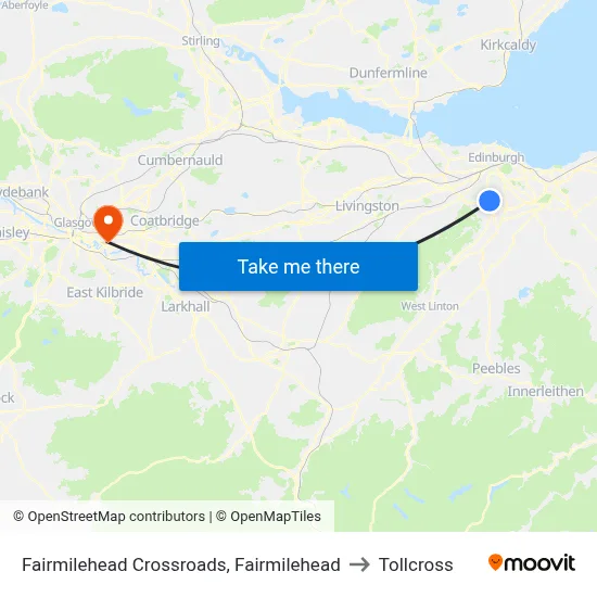 Fairmilehead Crossroads, Fairmilehead to Tollcross map