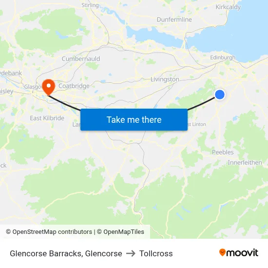 Glencorse Barracks, Glencorse to Tollcross map