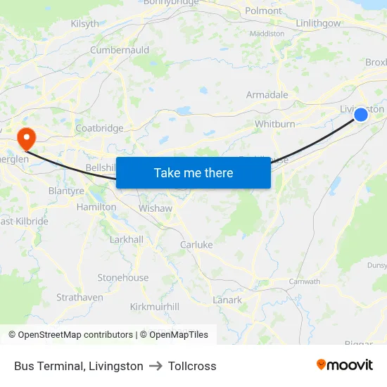 Bus Terminal, Livingston to Tollcross map