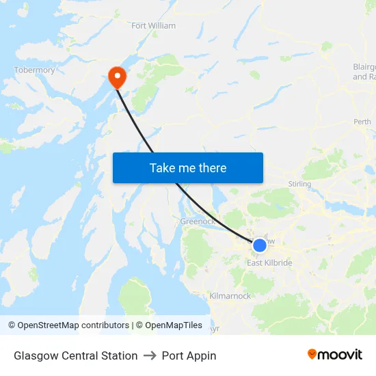 Glasgow Central Station to Port Appin map