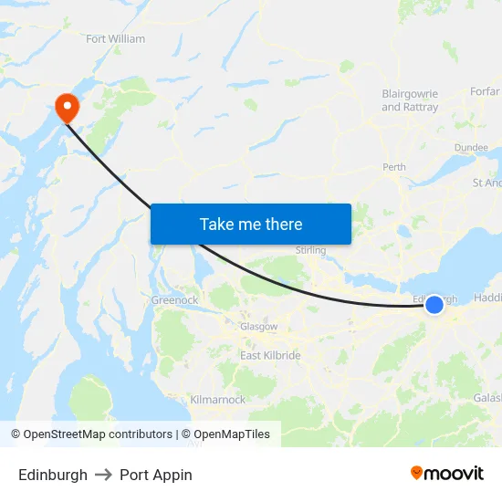 Edinburgh to Port Appin map
