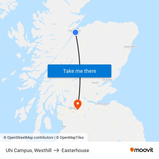 Uhi Campus, Westhill to Easterhouse map