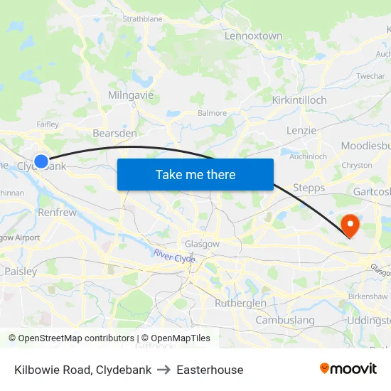 Kilbowie Road, Clydebank to Easterhouse map