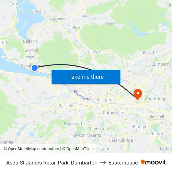 Asda St James Retail Park, Dumbarton to Easterhouse map