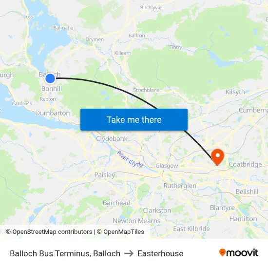 Balloch Bus Terminus, Balloch to Easterhouse map