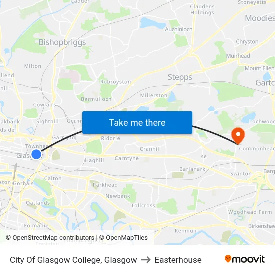 City Of Glasgow College, Glasgow to Easterhouse map