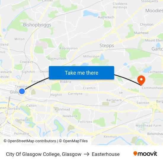 City Of Glasgow College, Glasgow to Easterhouse map