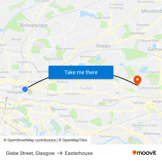 Glebe Street, Glasgow to Easterhouse map