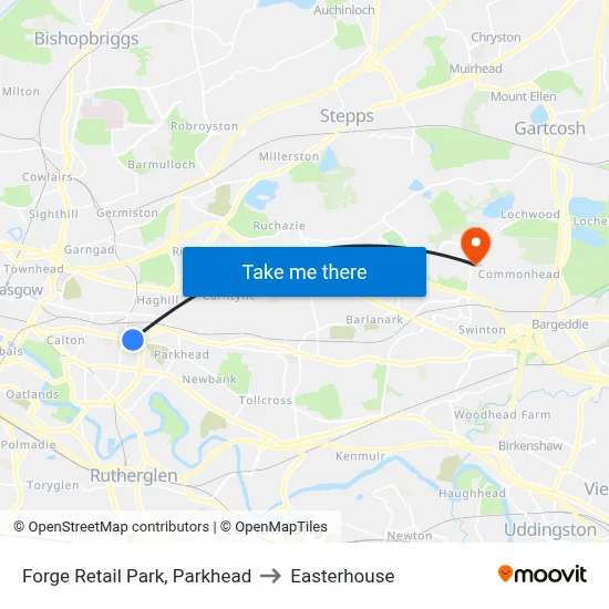 Forge Retail Park, Parkhead to Easterhouse map