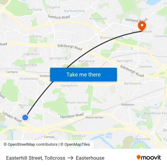 Easterhill Street, Tollcross to Easterhouse map
