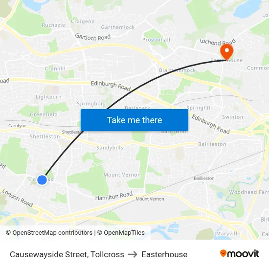 Causewayside Street, Tollcross to Easterhouse map