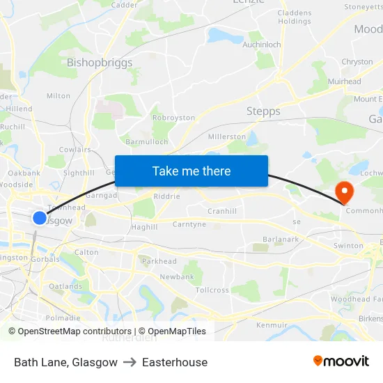 Bath Lane, Glasgow to Easterhouse map