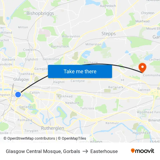 Glasgow Central Mosque, Gorbals to Easterhouse map